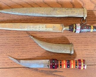 2pc Middle Eastern Jambiya Dagger Knife Set Khanjar Lebanon Knife 20in Long & 11.25in long