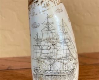 Faux Ship Tamar 1861 Scrimshaw Whale Tooth 6in H