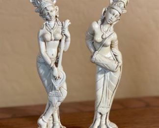 AS-IS 2pc Faux Ivory Statues 8.75in H