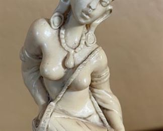 AS-IS 2pc Faux Ivory Statues 8.75in H