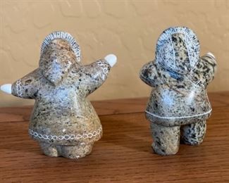 2pc Edith Oktollik Inuit Eskimo Carved Figures Sincaolook Point Alaska Soapstone 4in H