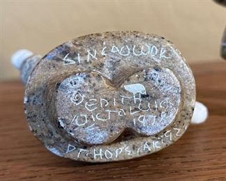 2pc Edith Oktollik Inuit Eskimo Carved Figures Sincaolook Point Alaska Soapstone 4in H