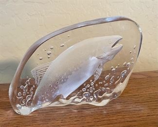 Mats Jonasson Crystal Fish Paperweight Salmon 5x7x1.75in HxWxD