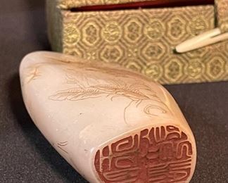 Chinese Etched Soapstone Stamp Seal in box #2 Box: 2x5.25x3in HxWxD