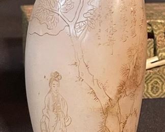 Chinese Etched Soapstone Stamp Seal in box #2 Box: 2x5.25x3in HxWxD