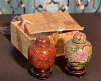 2pc Mini Chinese Cloisonné ginger jars Box: 2x3.5x3.75in HxWxD