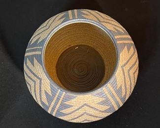 David Salk Pottery Basket Design Clay Pot 4in H x 3in diameter opening