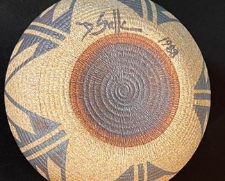 David Salk Pottery Basket Design Clay Pot 4in H x 3in diameter opening