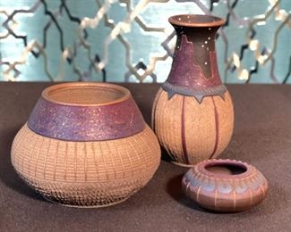 3pc Joanie Govedare Pottery Mini Pots/Vases Largest: 4.25in H x 2.25in Diameter