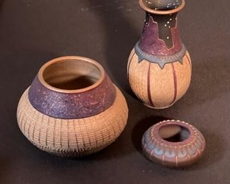 3pc Joanie Govedare Pottery Mini Pots/Vases Largest: 4.25in H x 2.25in Diameter