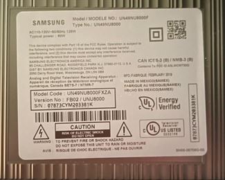 Samsung 49in 4K UHD 8 Series Smart TV UN49NU800F 28 x 43 x 13in HxWxD