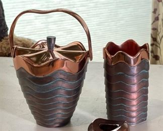 3pc Nambe Copper Ice Bucket Bar Set Ice Bucket: 11 x 8 x 7.5” HxWxD
