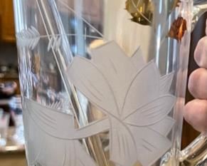 11pc Etched Glass Gold Rim Pitcher & Glass Cocktail Pitcher: 11.5 x 7 x 4.5 in HxWxD