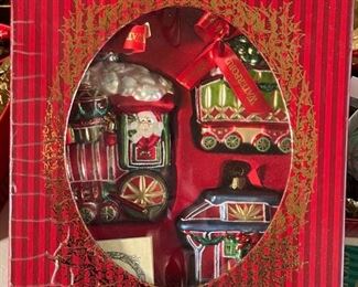 3pc Waterford Lismore Christmas Train Ornaments in Box Holiday Heirlooms