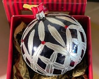 Waterford Prussian Blue Lismore Ball Christmas Ornament