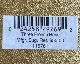 Waterford Three French Hens Christmas Ornament 12 days of Christmas