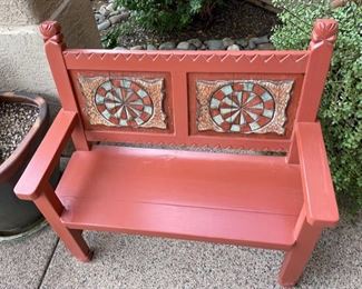 Rustic Carved Wood Mexican Patio Bench 41 x 43 x 21 in HxWxD