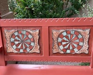 Rustic Carved Wood Mexican Patio Bench 41 x 43 x 21 in HxWxD