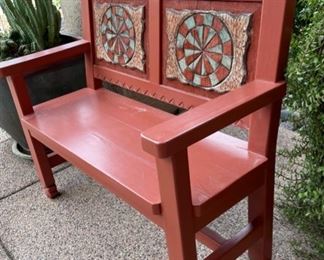 Rustic Carved Wood Mexican Patio Bench 41 x 43 x 21 in HxWxD