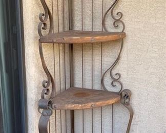 Rustic Iron & Wood Patio Corner Shelf 78 x 20 x 20in HxWxD