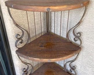 Rustic Iron & Wood Patio Corner Shelf 78 x 20 x 20in HxWxD