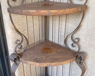 Rustic Iron & Wood Patio Corner Shelf 78 x 20 x 20in HxWxD