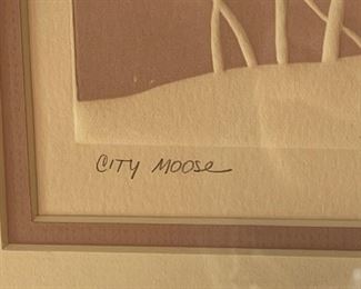 Signed Litho Marianne Wieland City Moose Framed Print 248/400 art 14.25x24.25in HxWxD
