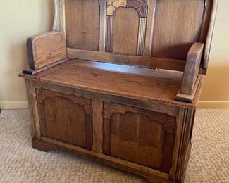 Antique Oak Monks Bench Table/Trunk Folding Settle 29x37x18in HxWxD