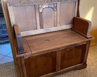 Antique Oak Monks Bench Table/Trunk Folding Settle 29x37x18in HxWxD