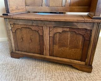 Antique Oak Monks Bench Table/Trunk Folding Settle 29x37x18in HxWxD