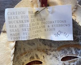 3pc Eskimo masks Carol Kious Inuit Caribou Skin Fur Approx: 11 x 8in