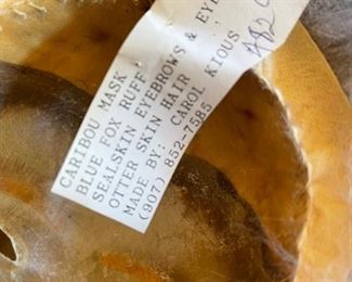 3pc Eskimo masks Carol Kious Inuit Caribou Skin Fur Approx: 11 x 8in