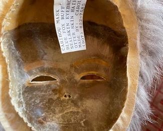 3pc Eskimo masks Carol Kious Inuit Caribou Skin Fur Approx: 11 x 8in