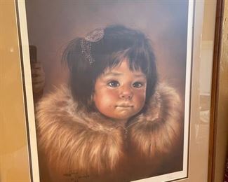 Signed Litho Shawn Hawbold Eskimo Girl Portrait 62/200 Framed Lithographic Print Frame: 27.5 x 24in
