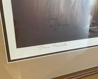 Signed Litho Shawn Hawbold Eskimo Girl Portrait 62/200 Framed Lithographic Print Frame: 27.5 x 24in