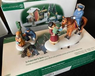 4 pc Dept. 56 Christmas in the City Series figurines. Visiting the nativity, to protect and to serve, handsome cab, picking out the Christmas tree
