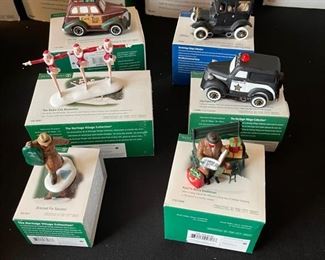 6pc Dept. 56 Christmas in the City Series. City taxi, 1919 Ford model T, city police car, radio city Rockettes, dressed for success, rest ye Merry gentlemen