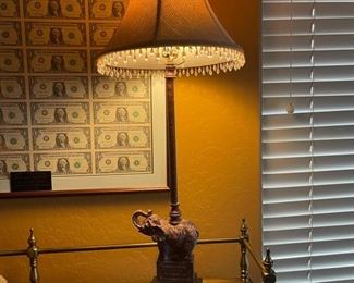 Vintage Berman Artisan Bronze Elephant Table Lamp - Black Rectangle Base 33in H Base:6.5 x 5in