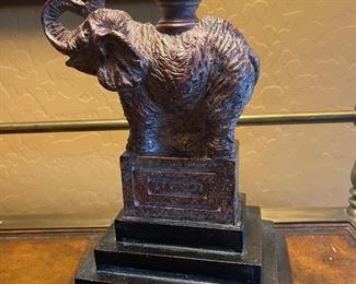 Vintage Berman Artisan Bronze Elephant Table Lamp - Black Rectangle Base 33in H Base:6.5 x 5in