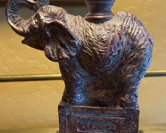 Vintage Berman Artisan Bronze Elephant Table Lamp - Black Rectangle Base 33in H Base:6.5 x 5in