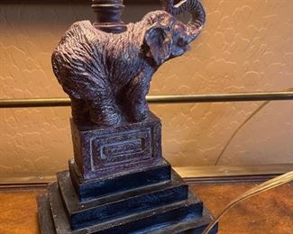 Vintage Berman Artisan Bronze Elephant Table Lamp - Black Rectangle Base 33in H Base:6.5 x 5in