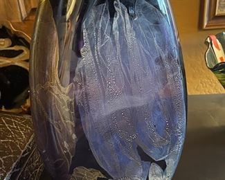 Dan Bergsma Hand Blown Art Glass Vase Signed 15.25 x 10 x 2.25in