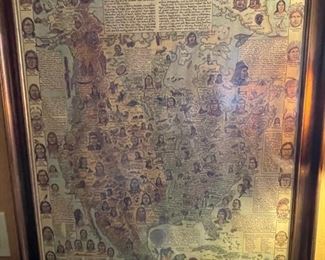 Nakoma Map Native Tribes of North America Central America and the Caribbean framed print Frame: 31 x 25 in