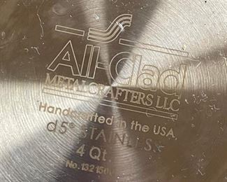 All-Clad D5 Stainless Steel 4QT Sauté Pan with Lid 11.5 inches diameter 3.5 inches deep from handle to handle 22 inches
