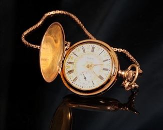 1909 Elgin Model 6 Pocket Watch w/ Hunter Case & Simmons FOB Gold Fill 64mmx51mm