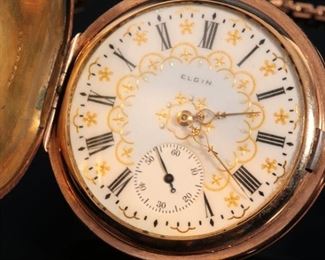 1909 Elgin Model 6 Pocket Watch w/ Hunter Case & Simmons FOB Gold Fill 64mmx51mm
