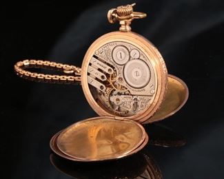 1909 Elgin Model 6 Pocket Watch w/ Hunter Case & Simmons FOB Gold Fill 64mmx51mm