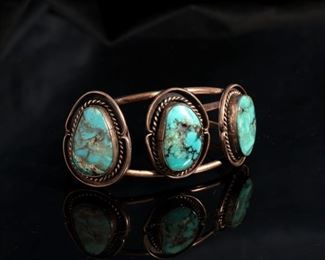 Vintage Navajo Silver & 3 Stone Turquoise Cuff Bracelet Native American Size: 6.25in Center-stone: 23x14mm