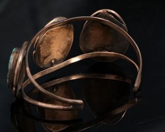 Vintage Navajo Silver & 3 Stone Turquoise Cuff Bracelet Native American Size: 6.25in Center-stone: 23x14mm