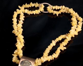 Judi Yates Southwest Sterling Silver & Stone Bear Necklace Double Strand Choker J. Length: 17in Centerpiece: 43x66mm